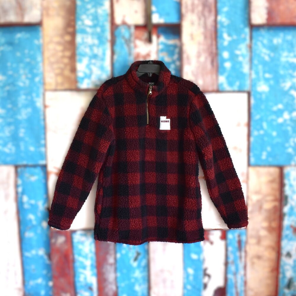 Men's Home Free Sherpa 1/4 Zip Pullover Thick Fleece MEDIUM Buffalo Tartan Plaid